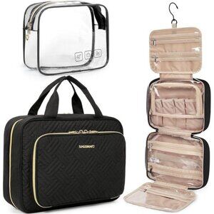 Hanging Toiletry Bag – TSA Approved Transparent Makeup Organizer, Medium Black